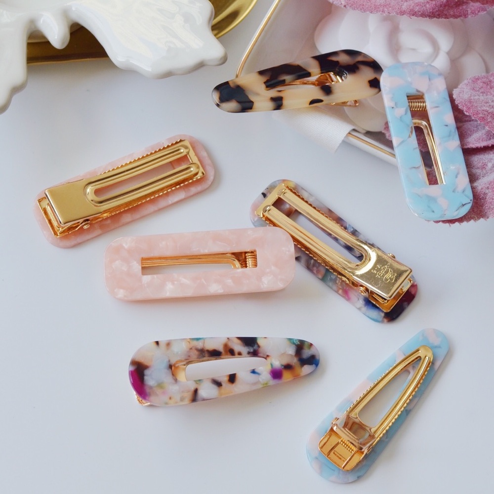 2 Pieces - Retro Tortoise Resin Hair Barrettes Set - Picture 8 of 8